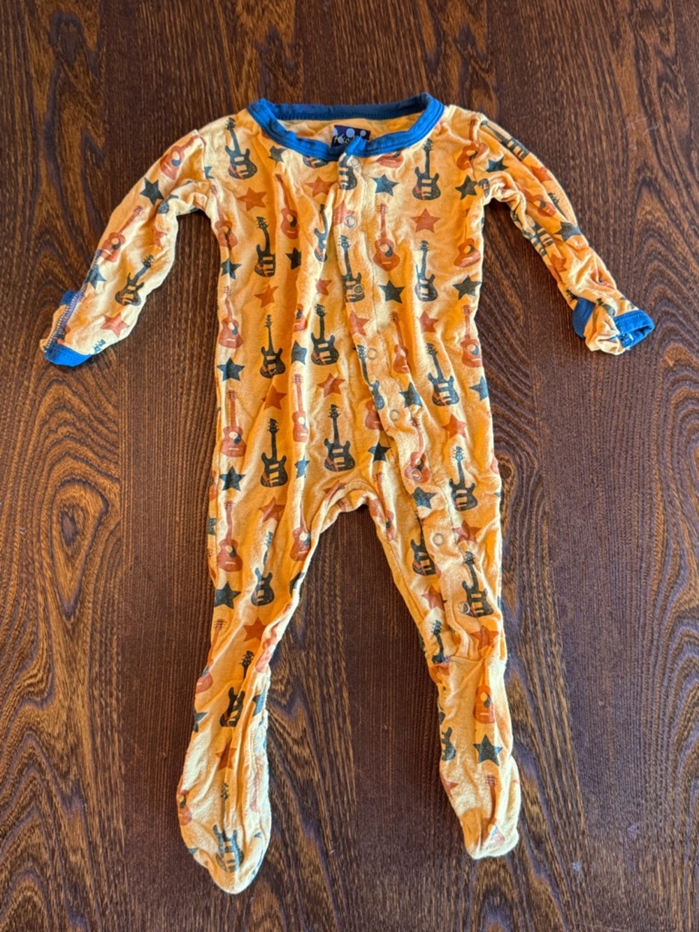 Kickee Pants Kids Orange Guitar Print One-Piece Footed Pajamas